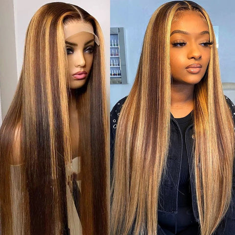 Highlight Wig 13x4 Straight Lace Front Human Hair Wigs For Women Ombre Colored Human Hair Wigs Pre Plucked Baby Hair Frontal Wig