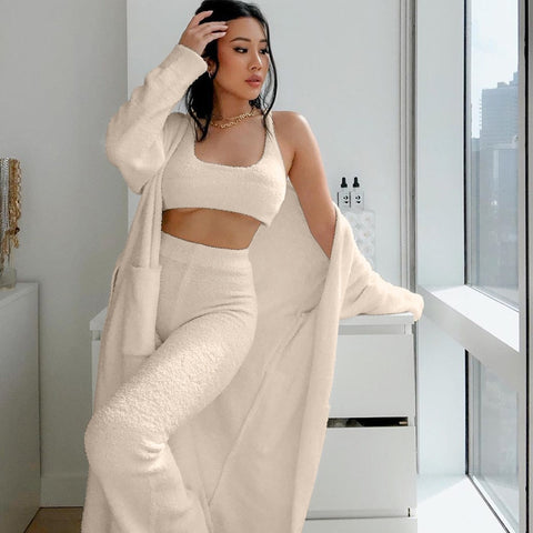 Ladies Fluffy Nightgown Set Two-piece Sexy
