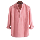 Shirt for Men New Cotton Long Sleeve Men's Shirt Autumn Winter Striped Slim Fit Stand Collar