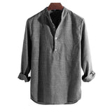 Shirt for Men New Cotton Long Sleeve Men's Shirt Autumn Winter Striped Slim Fit Stand Collar